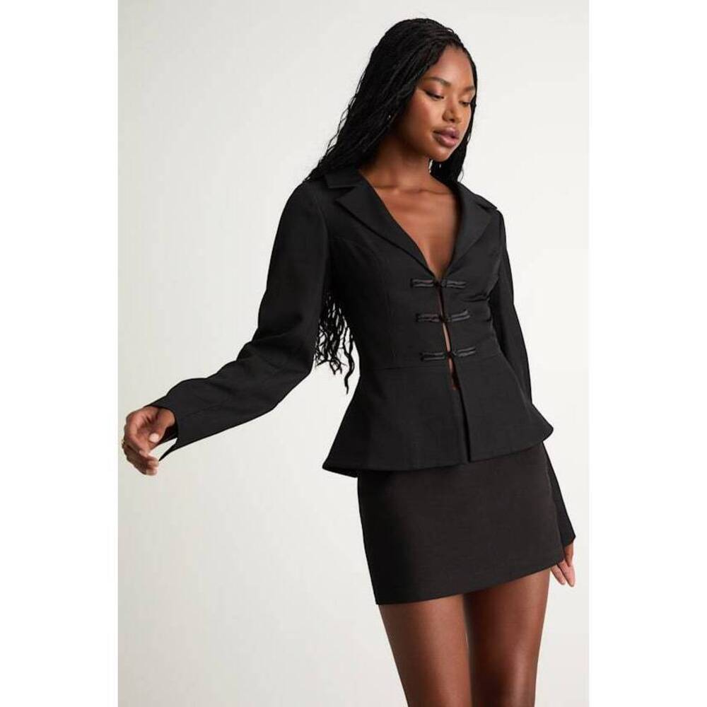 Lulus Bobbi Black Fitted Peplum Blazer - Size L